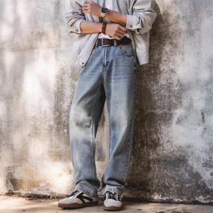 美式復古萊賽爾牛仔褲男2026春季新款寬鬆大碼cleanfit直筒褲子