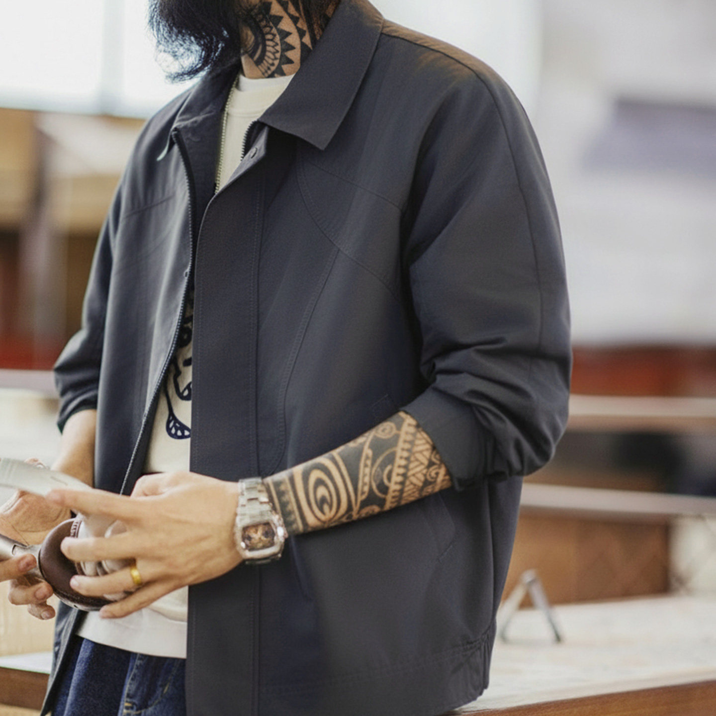 美式機能風三防夾克立領運動訓練防水灰色薄款外套男春季