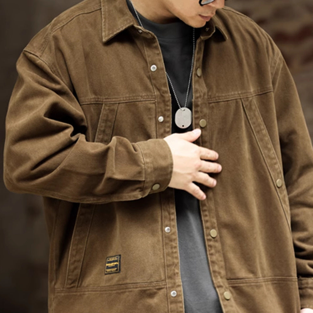 日系復古工裝斜插大口袋襯衫外套男休閒戶外重磅獵裝夾克秋-Retro's Wear