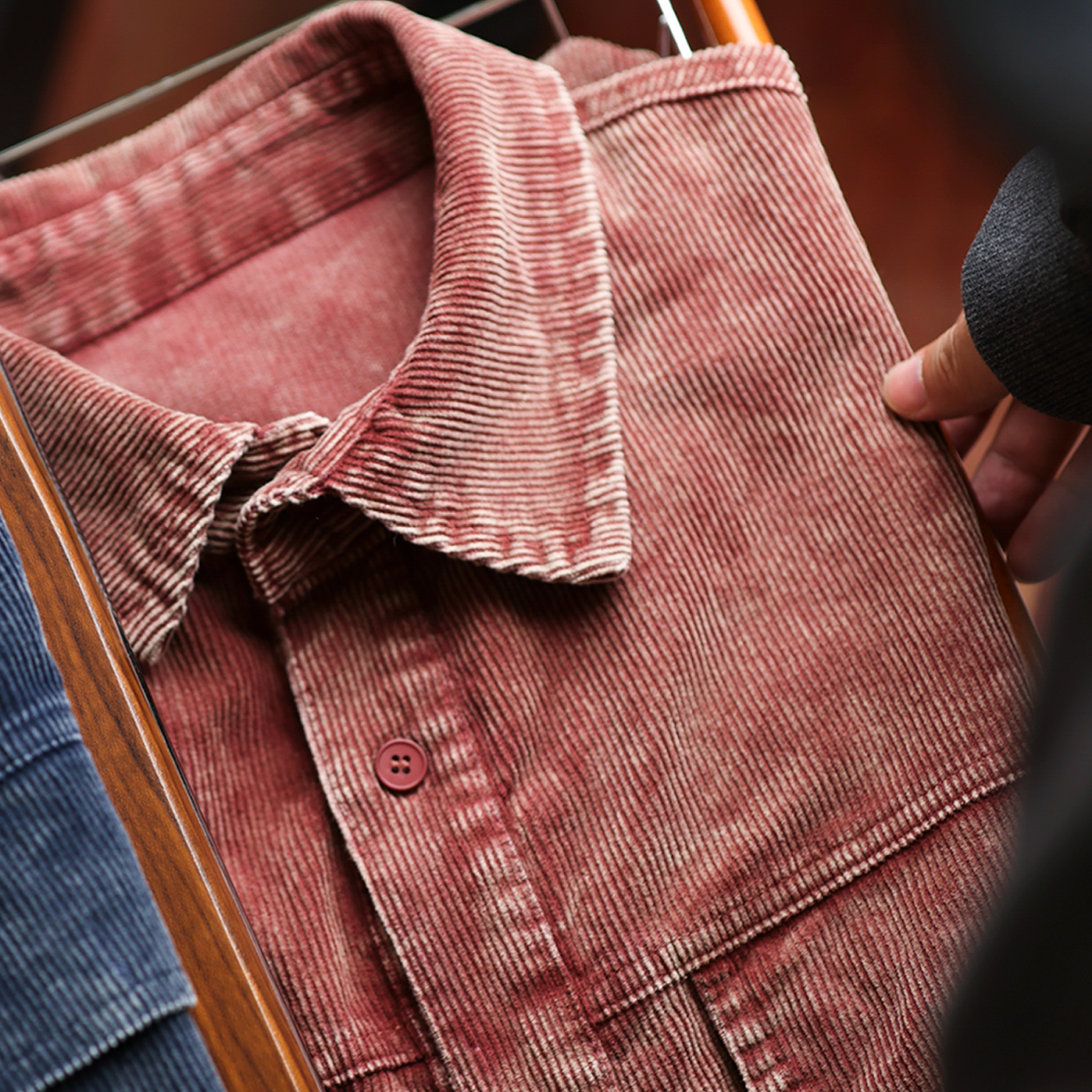 日系復古燈芯絨工裝襯衣外套男疊穿重磅水洗條絨襯衫秋