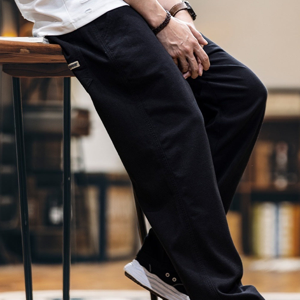 防掉色萊賽爾黑色牛仔褲男2025春夏新款美式復古水洗寬鬆直筒褲