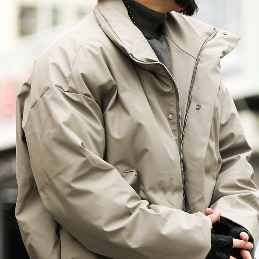 美式休閒cleanfit短款立領PU皮棉服外套男寬鬆復古高級感棉衣-Retro's Wear