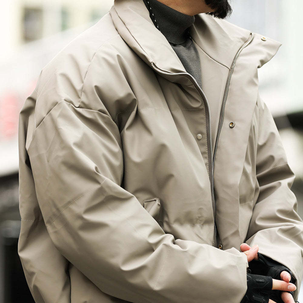 美式休閒cleanfit短款立領PU皮棉服外套男寬鬆復古高級感棉衣-Retro's Wear