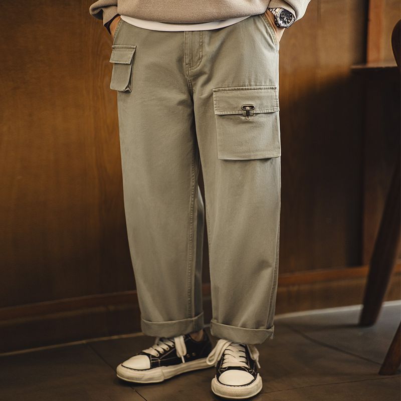 美式復古多口袋P37休閒褲軍事風寬鬆純棉直筒長褲子男秋-Retro's Wear