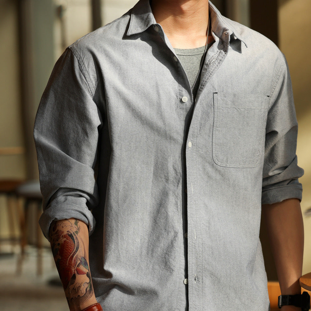 美式復古牛津紡長袖襯衫男商務休閒外穿內搭打底襯衣春