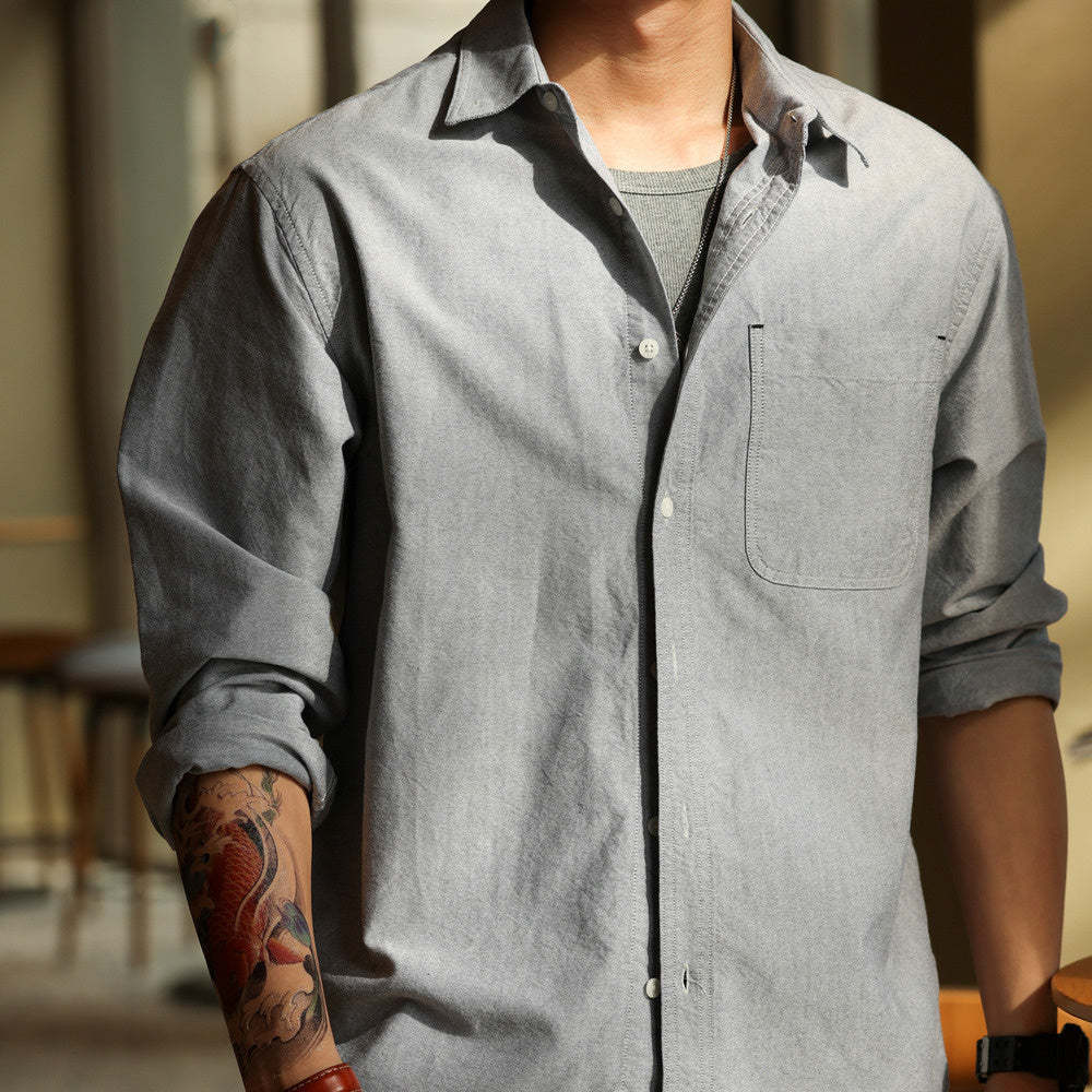 美式復古牛津紡長袖襯衫男商務休閒外穿內搭打底襯衣春