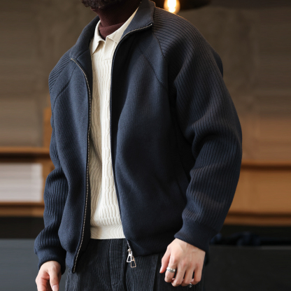 美式休閒保暖立領毛衣羽絨服男90絨灰色針織開衫外套冬