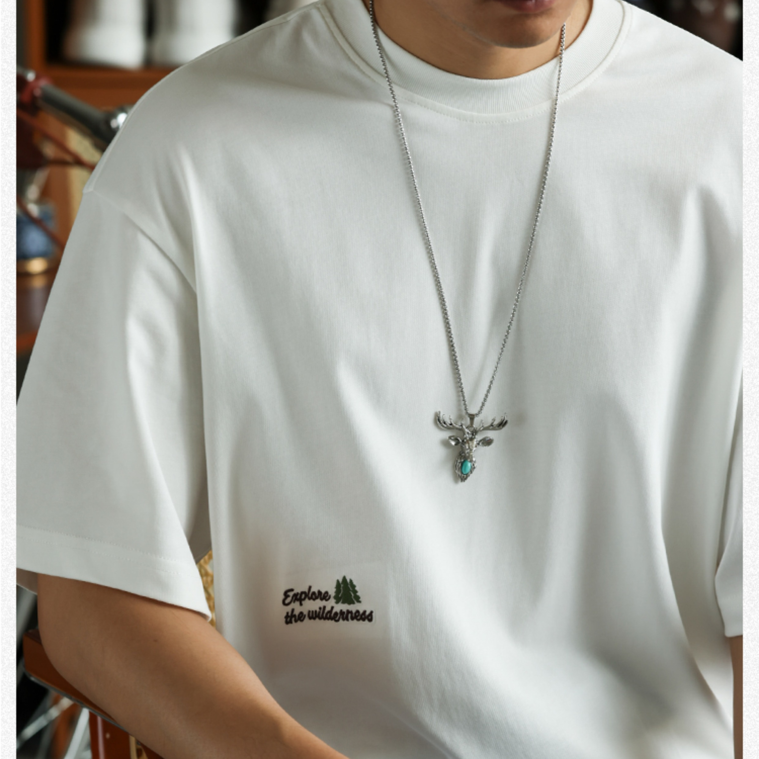 美式休閒趣味刺繡短袖T恤男凉感7A抗菌純棉圓領打底衫夏