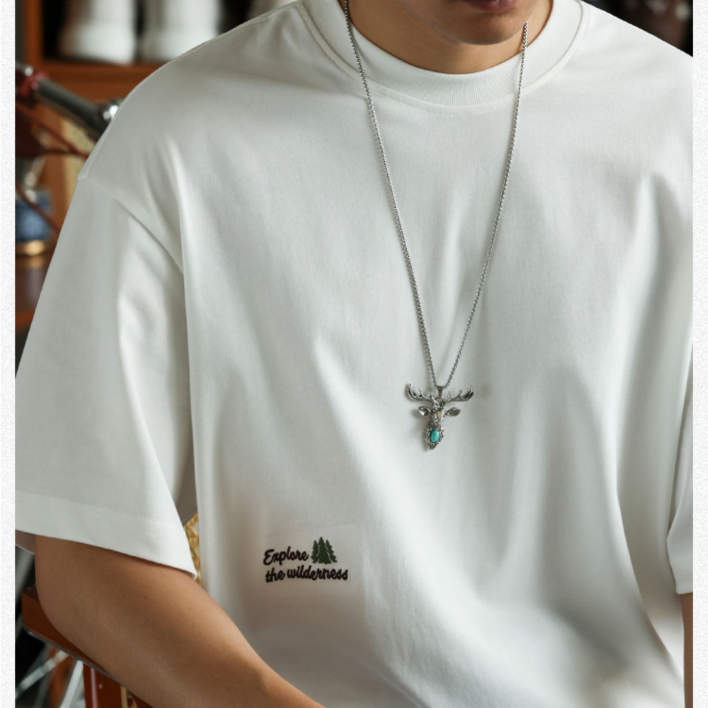 美式休閒趣味刺繡短袖T恤男凉感7A抗菌純棉圓領打底衫夏