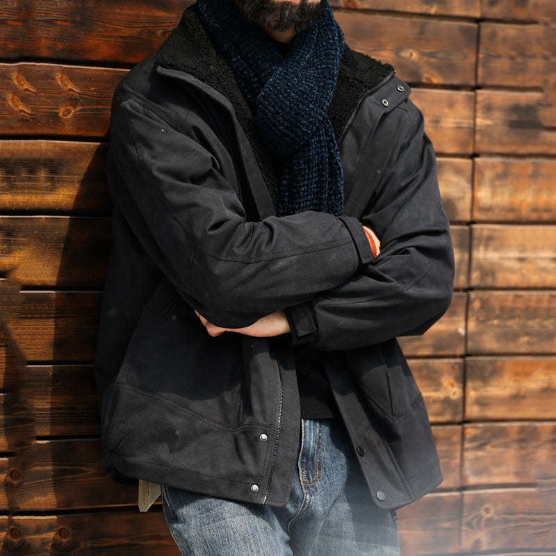 美式復古加棉羊羔絨夾克外套男麂皮絨拼接立領高級感棉服