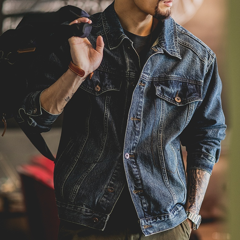 美式復古水洗藍色牛仔外套男2025秋季新款阿美哢嘰寬鬆工裝夾克