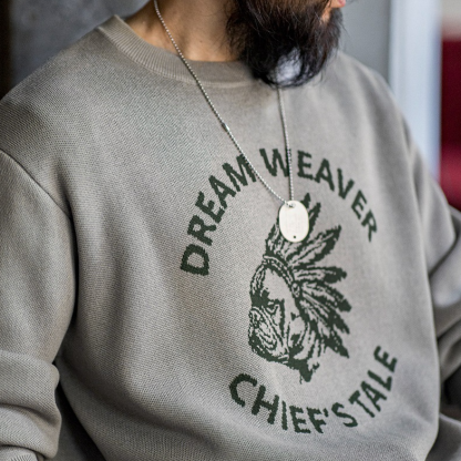 美式復古仿亞麻字母撞色毛衣阿美哢嘰套頭圓領針織衫男秋-Retro's Wear