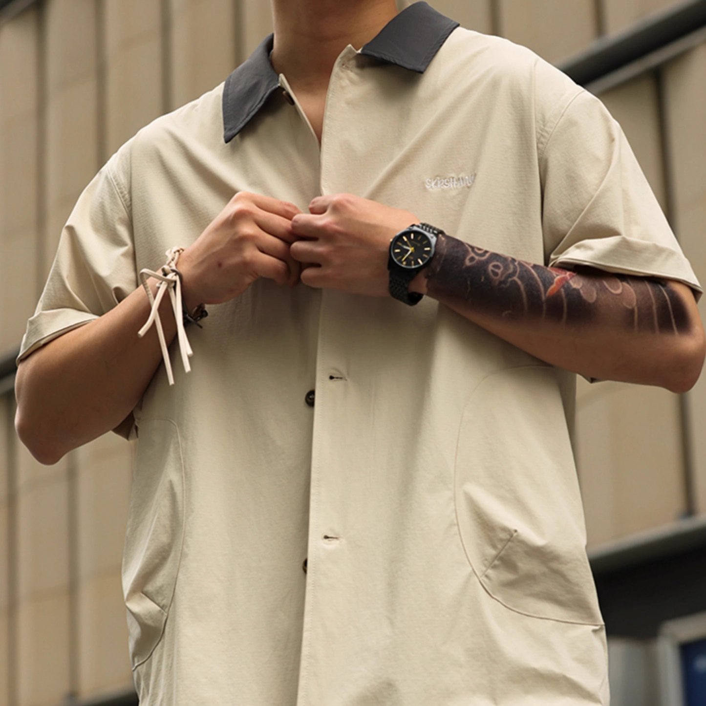 美式巴恩風涼感速幹短袖襯衣男薄款復古疊穿襯衫外套夏