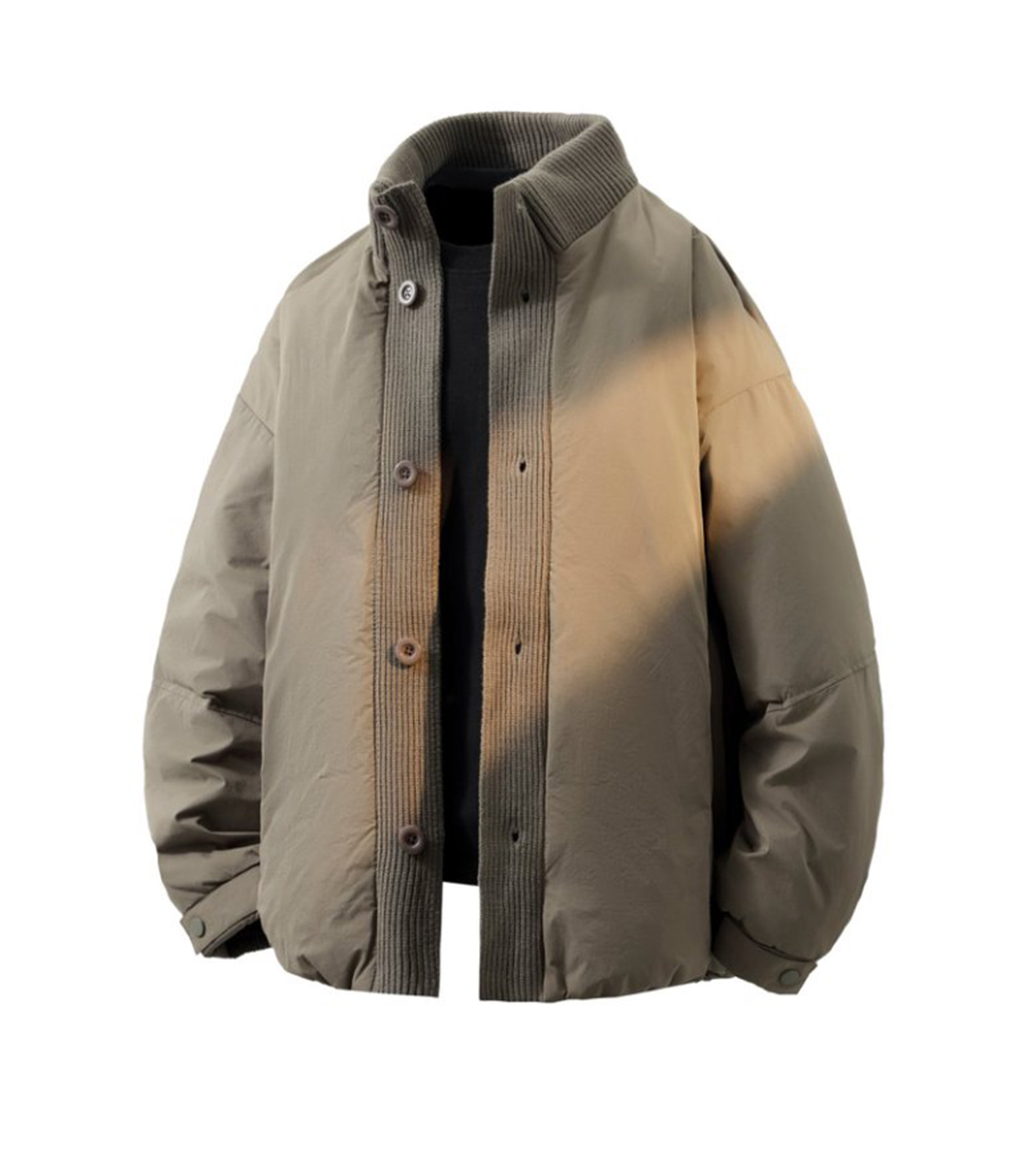 90白鴨絨工裝立領羽絨服男2025冬季新款寬鬆加厚保暖針織拼接外套