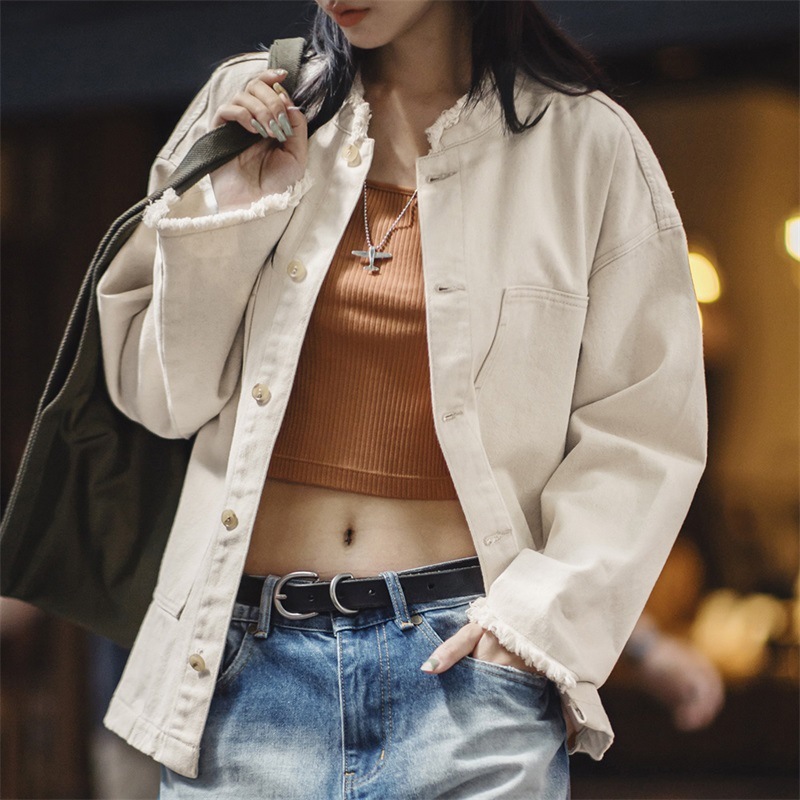 美式棉籽殼牛仔外套休閒寬鬆設計感小眾純棉丹寧夾克秋-Retro's Wear