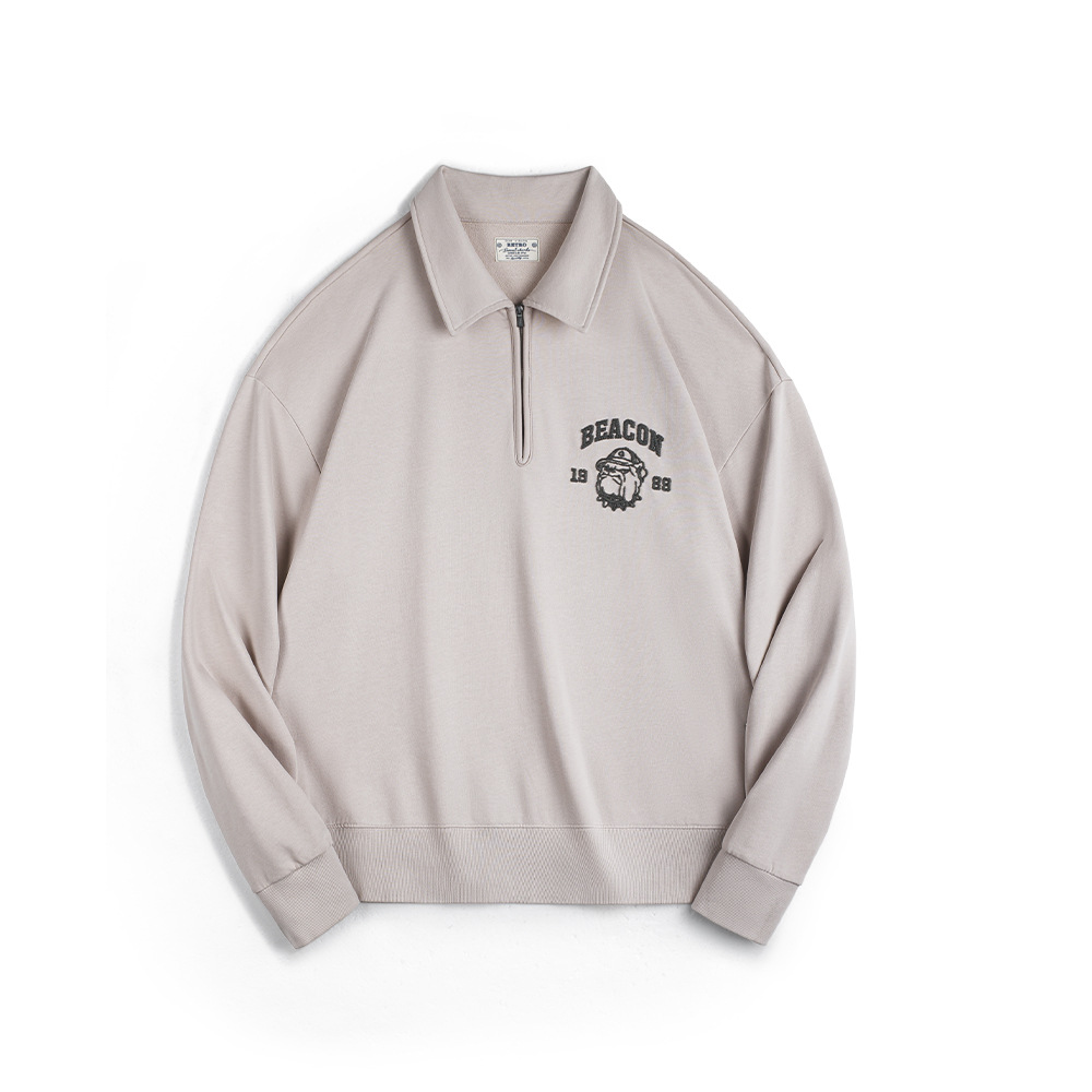 美式復古立體刺繡半開襟衛衣休閒翻領套頭polo衫上衣男春