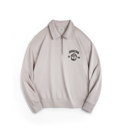 美式復古立體刺繡半開襟衛衣休閒翻領套頭polo衫上衣男春