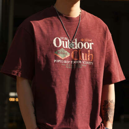 美式復古竹節棉圓領T恤男250g純棉圓領安可拉紅短袖TEE