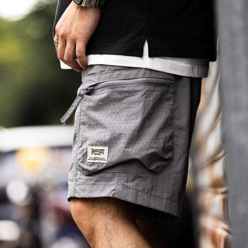 美式復古大口袋防水短褲戶外寬鬆機能薄款山系工裝五分褲夏