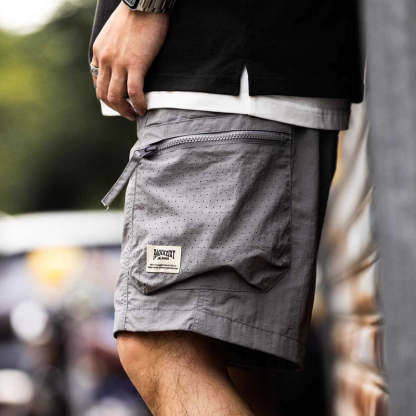 美式復古大口袋防水短褲戶外寬鬆機能薄款山系工裝五分褲夏