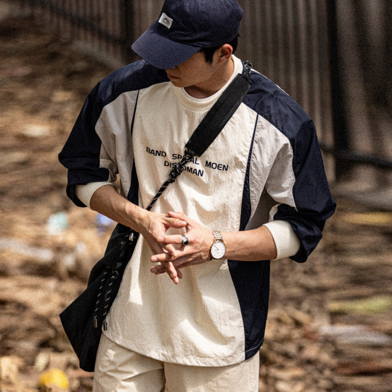 透氣速幹抗皺T恤山系戶外套頭休閒運動防水長袖足球訓練服男-Retro's Wear