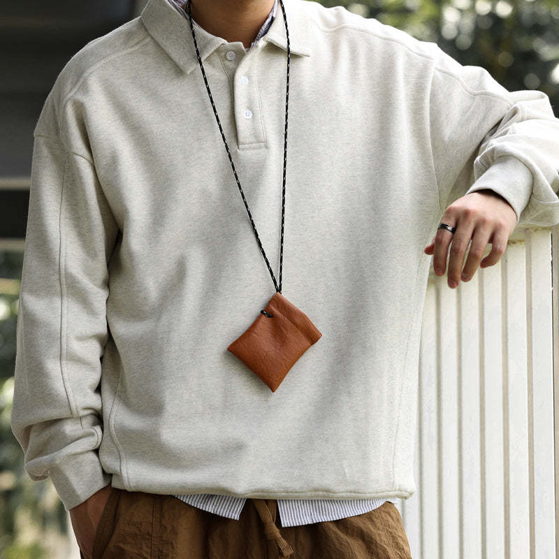 美式休閒435g重磅翻領衛衣男全棉寬鬆裁剪拼接POLO衫外套秋-Retro's Wear