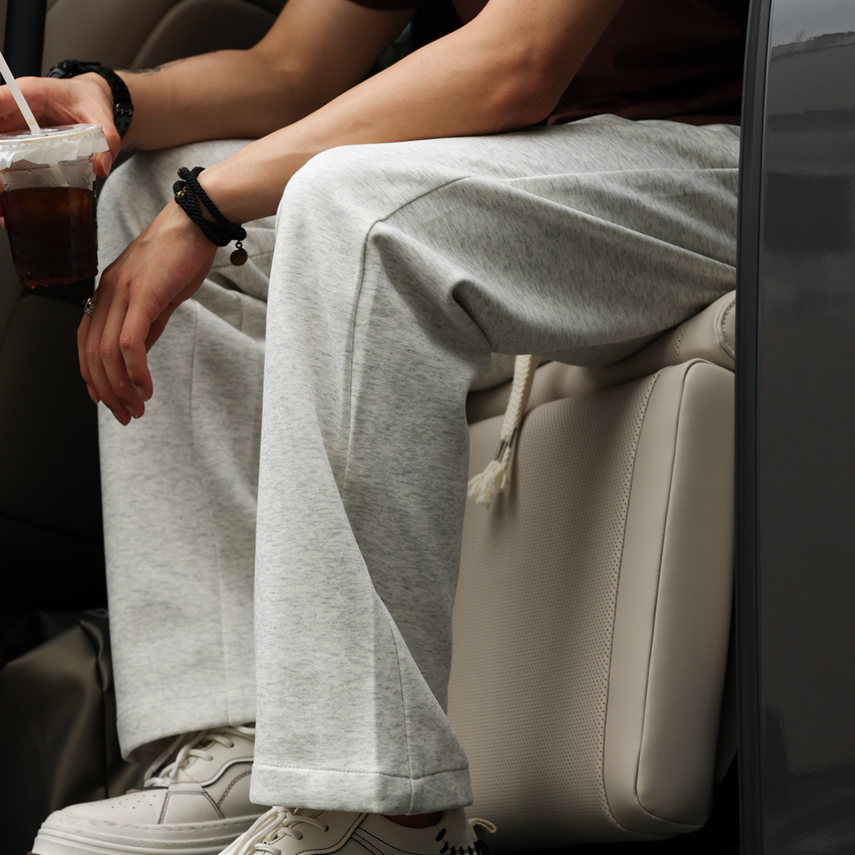 美式休閒簡約抽繩衛褲男抗皺重磅百搭垂感運動直筒褲子