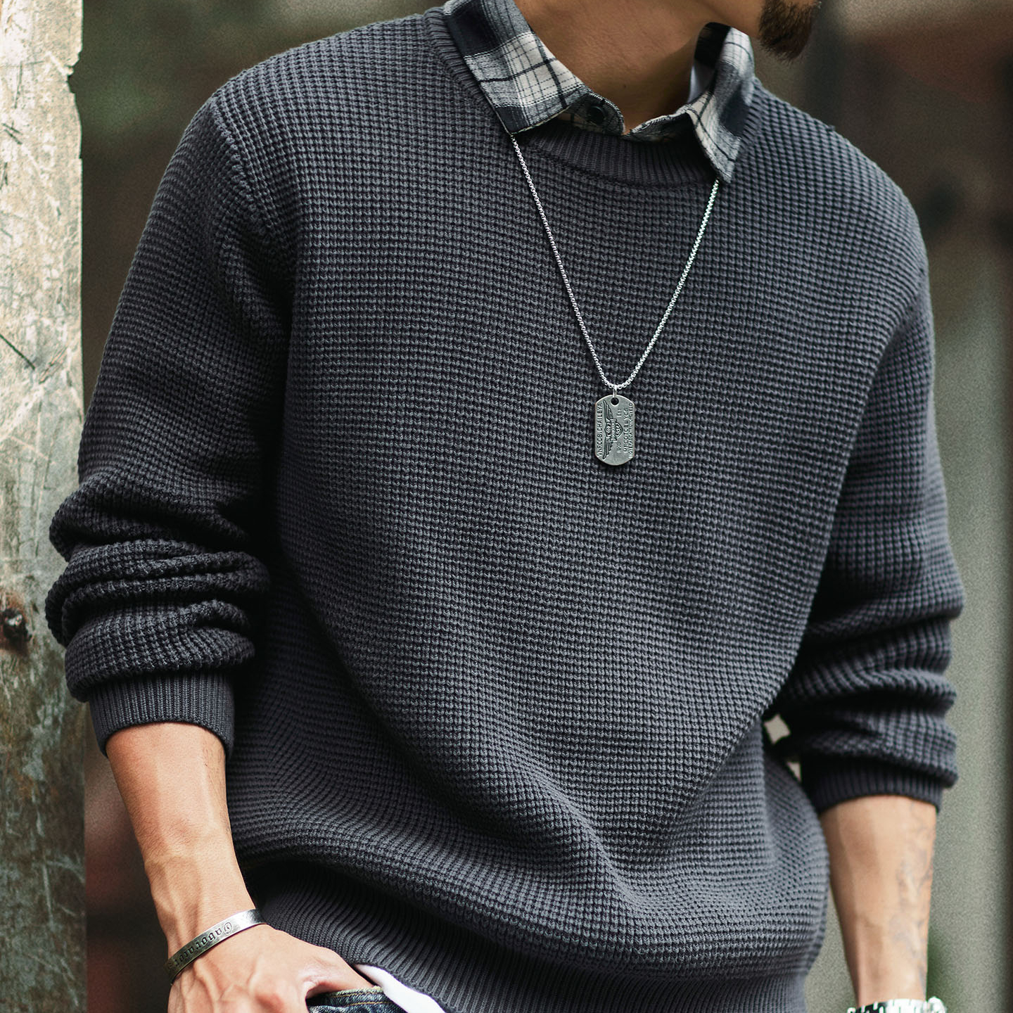 美式復古假兩件襯衫領毛衣男2025秋冬新款鬆弛感加厚保暖針織衫