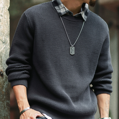 美式復古假兩件襯衫領毛衣男2025秋冬新款鬆弛感加厚保暖針織衫