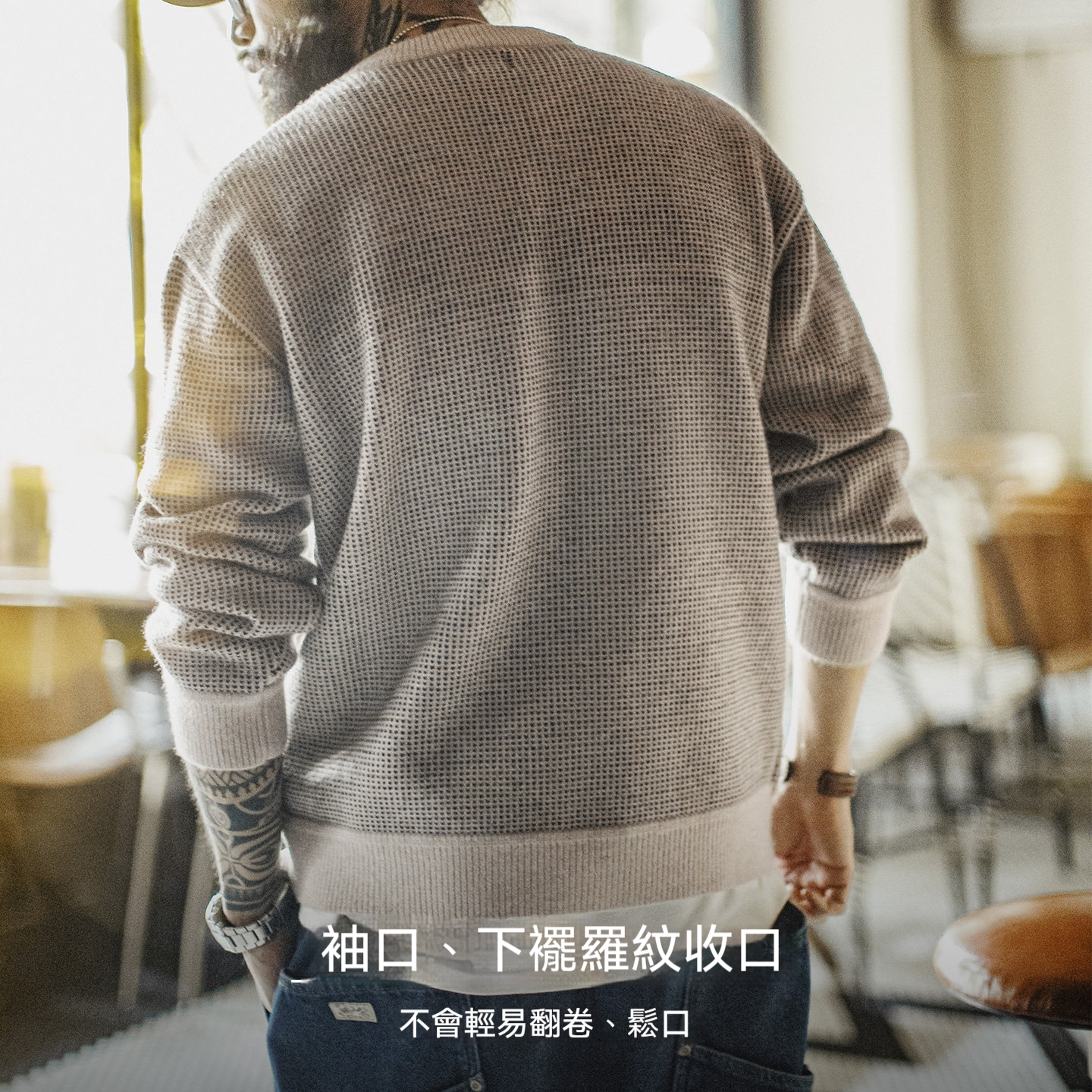 美式老錢風灰色圓領毛衣套頭寬鬆垂感針織衫保暖外套男春