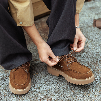 MRA 經典帆船鞋男款樂福鞋老錢風厚底增高工裝鞋復古休閒英倫皮鞋