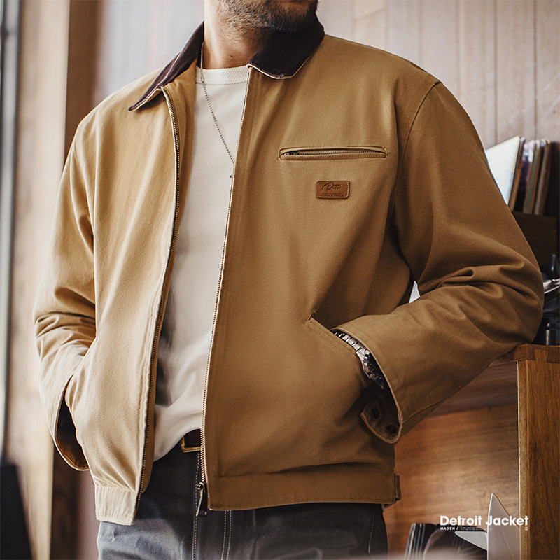 美式復古底特律獵裝夾克阿美咔嘰重磅帆布翻領外套男秋-Retro's Wear