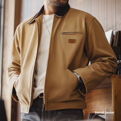 美式復古底特律獵裝夾克阿美咔嘰重磅帆布翻領外套男秋-Retro's Wear
