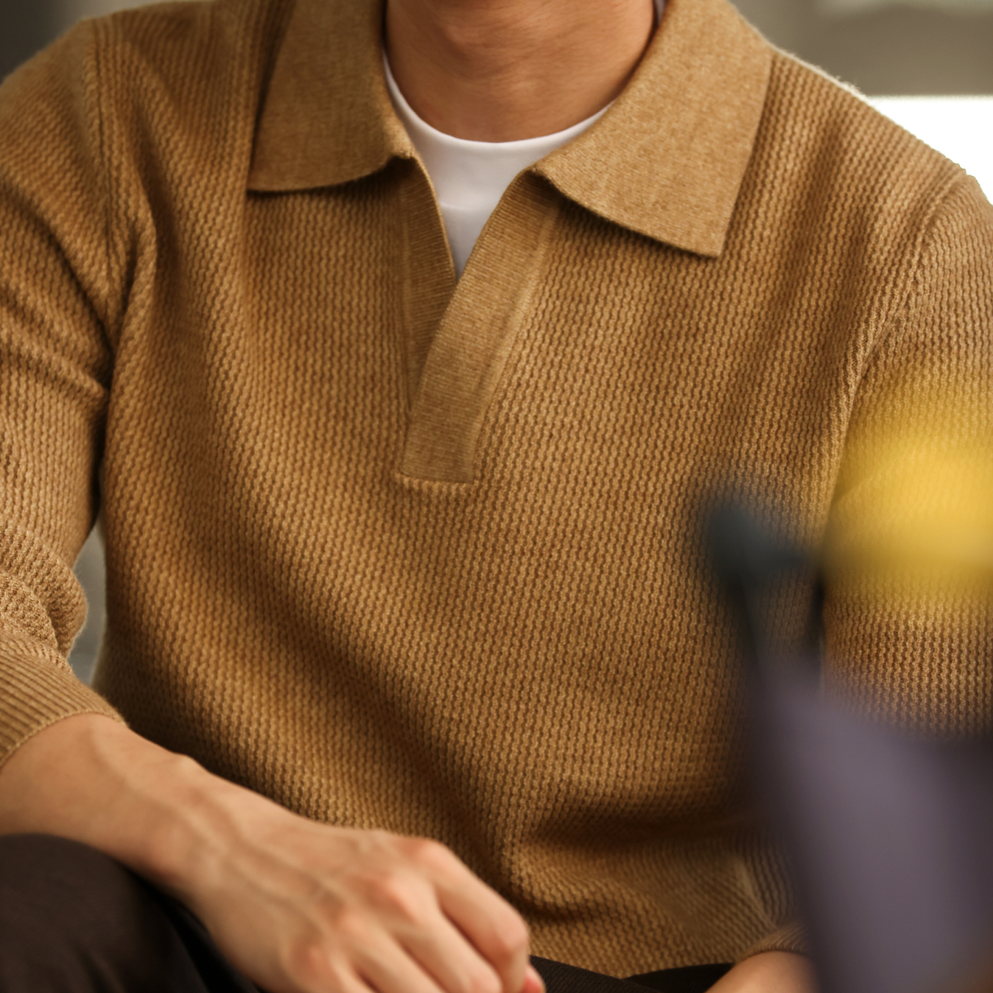 美式復古海鷗領針織POLO衫男12針重磅老錢提花保暖毛衣