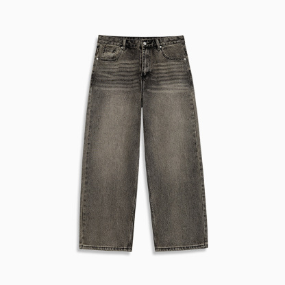 MRA復古水洗丹寧牛仔褲寬鬆直筒闊腿休閒長褲子男士春夏季