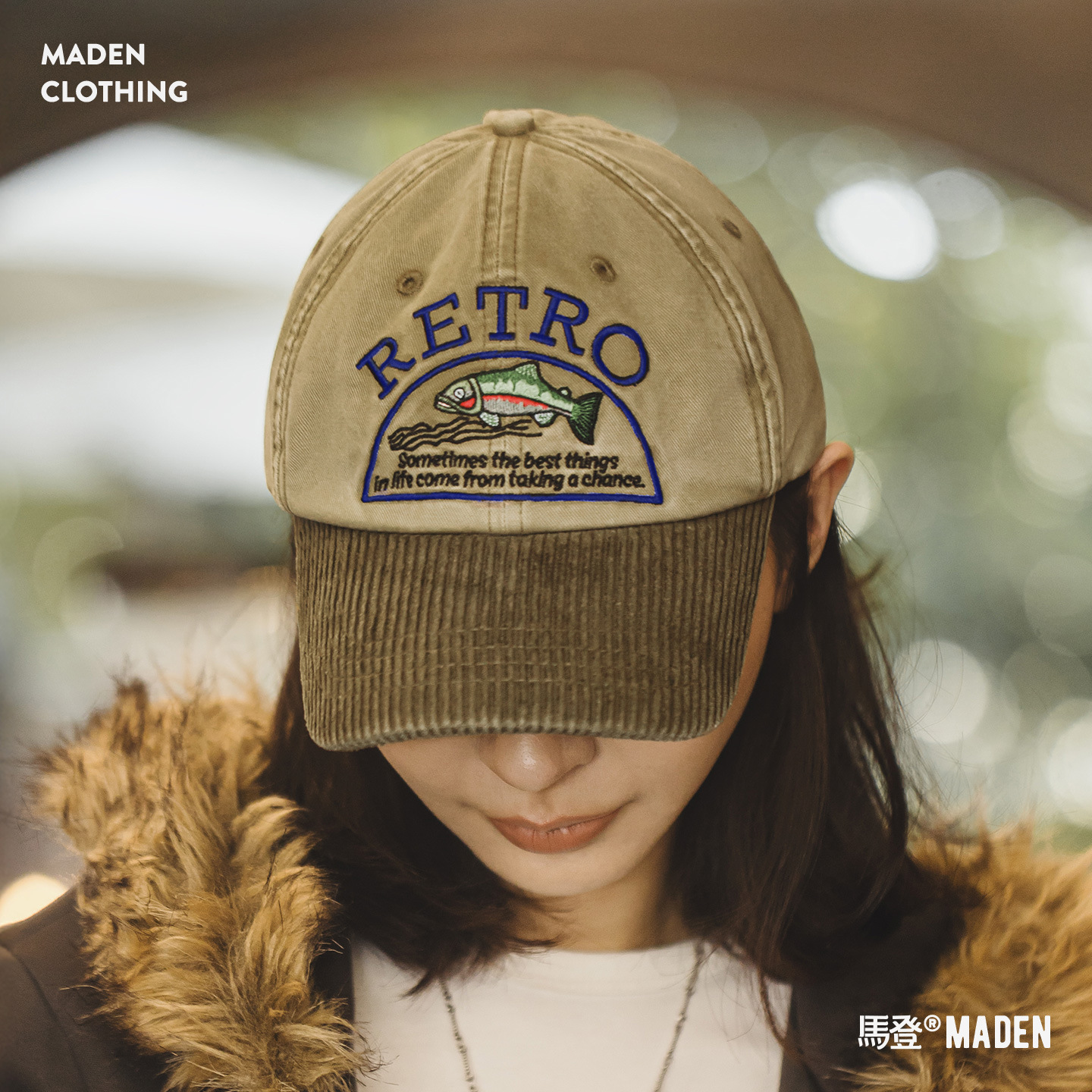 美式復古卡其燈芯絨彎簷硬頂棒球帽刺繡做舊鴨舌遮陽帽子女士