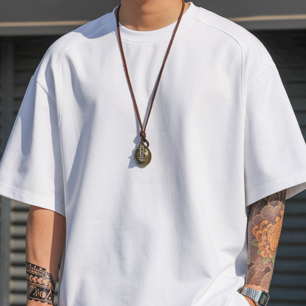 美式休閒230g太空棉短袖T恤男運動拼接開衩薄荷綠色TEE