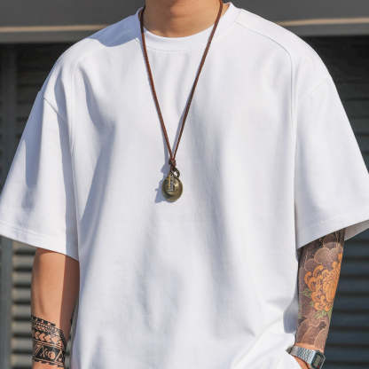 美式休閒230g太空棉短袖T恤男運動拼接開衩薄荷綠色TEE