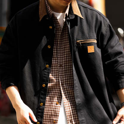 美式復古J97卡哈特襯衫外套男撞色拼接領口cleanfit工裝夾克-Retro's Wear