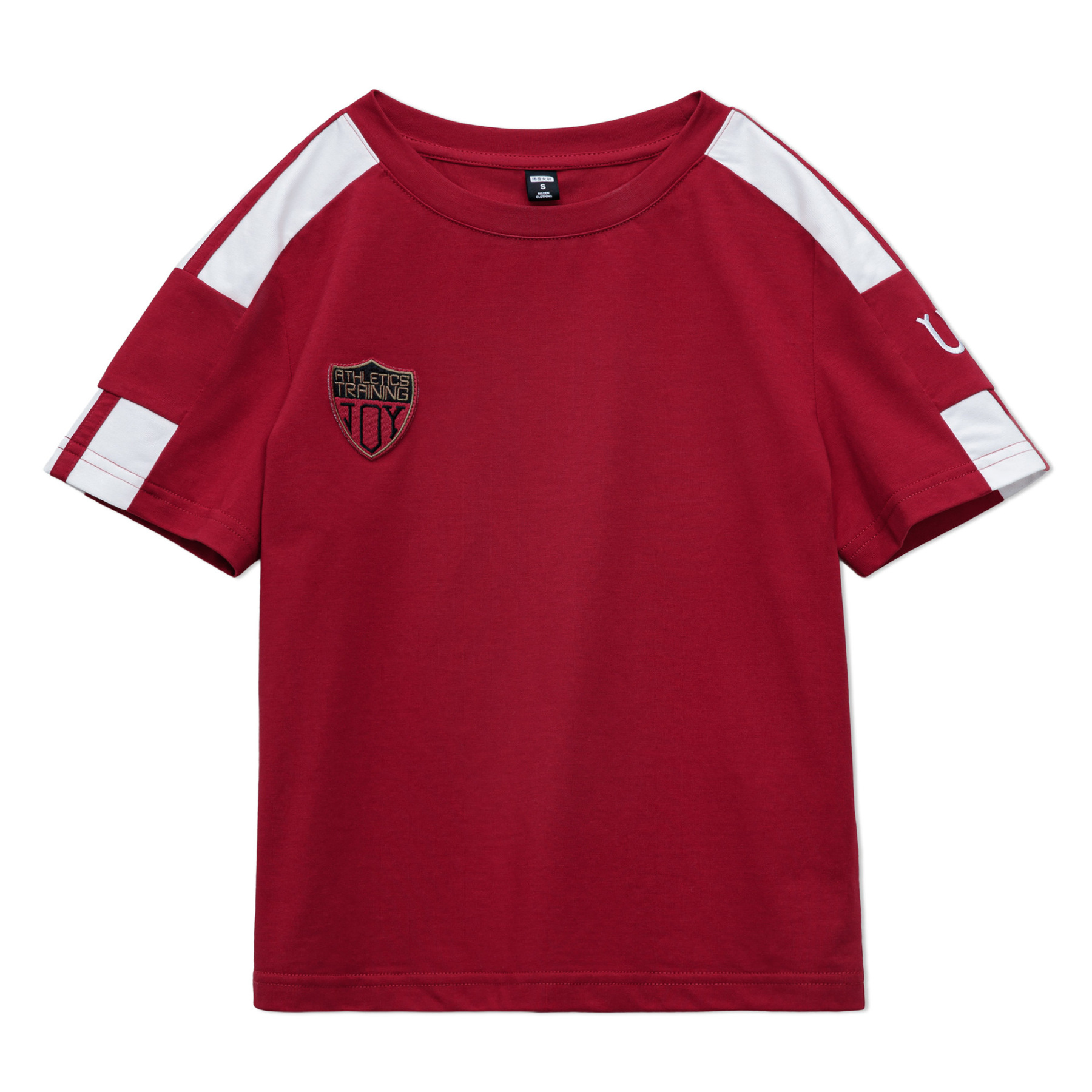 勃艮第紅美式復古運動短袖球衣休閒通勤修身足球寶貝上衣夏女