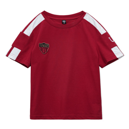 勃艮第紅美式復古運動短袖球衣休閒通勤修身足球寶貝上衣夏女