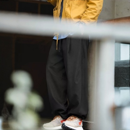 秋季新款復古闊腿褲男士立體裁剪寬鬆百搭直筒休閒長褲