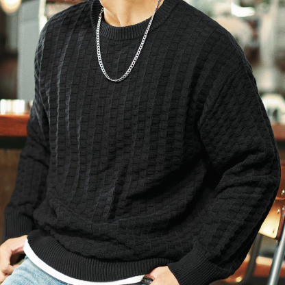 美式復古格子肌理感毛衣男2025冬季新款圓領內搭保暖秋冬針織衫