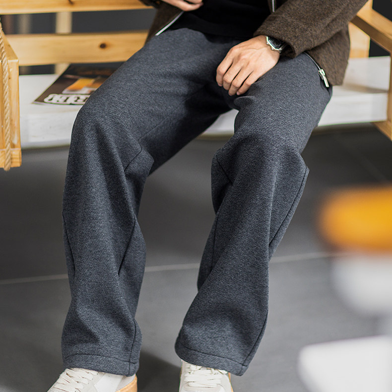 420g含綿羊毛男士加絨直筒休閒褲秋冬複合一體絨保暖寬鬆闊腿長褲