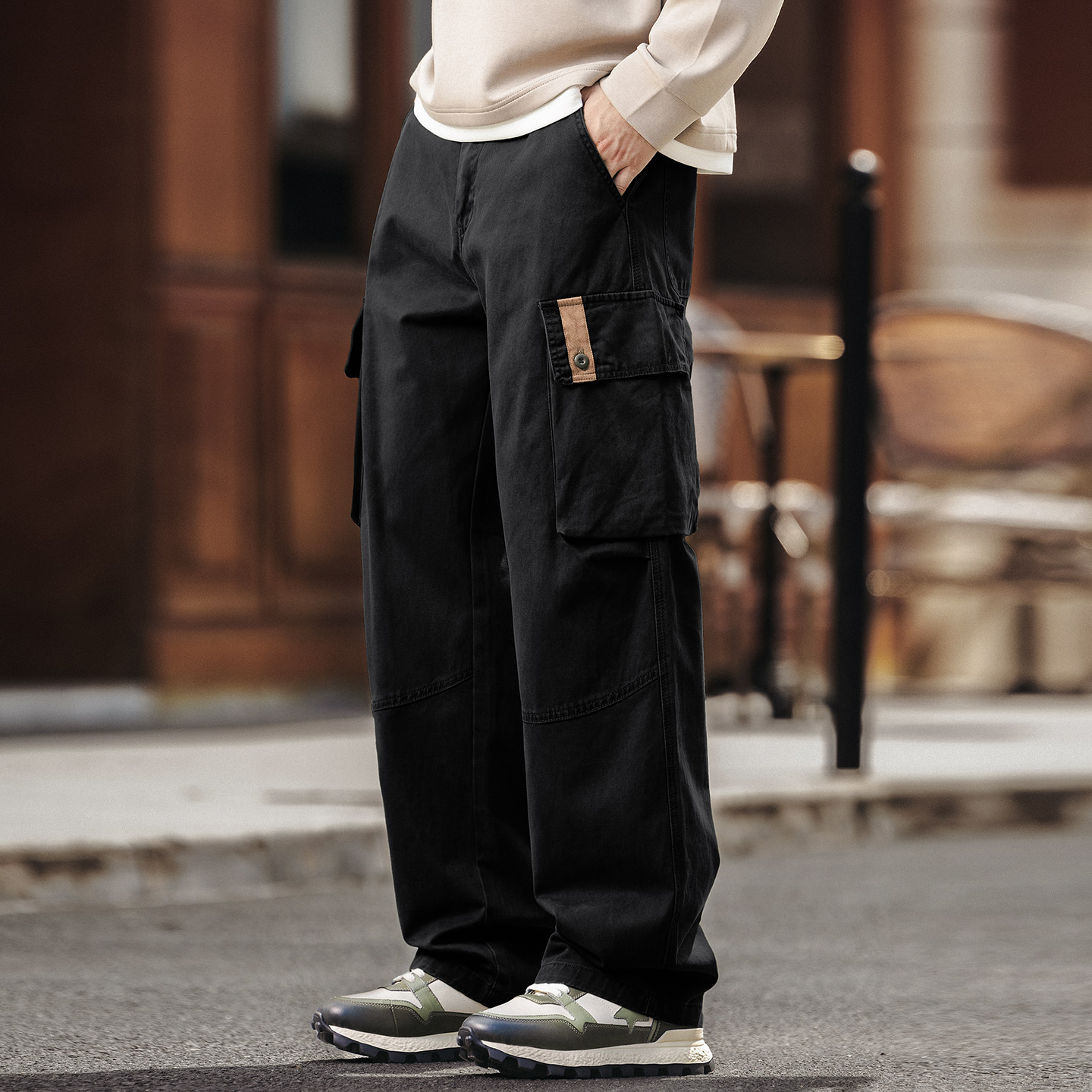 美式復古戶外純棉工裝褲男士秋季新款寬鬆直筒闊腿休閒褲子