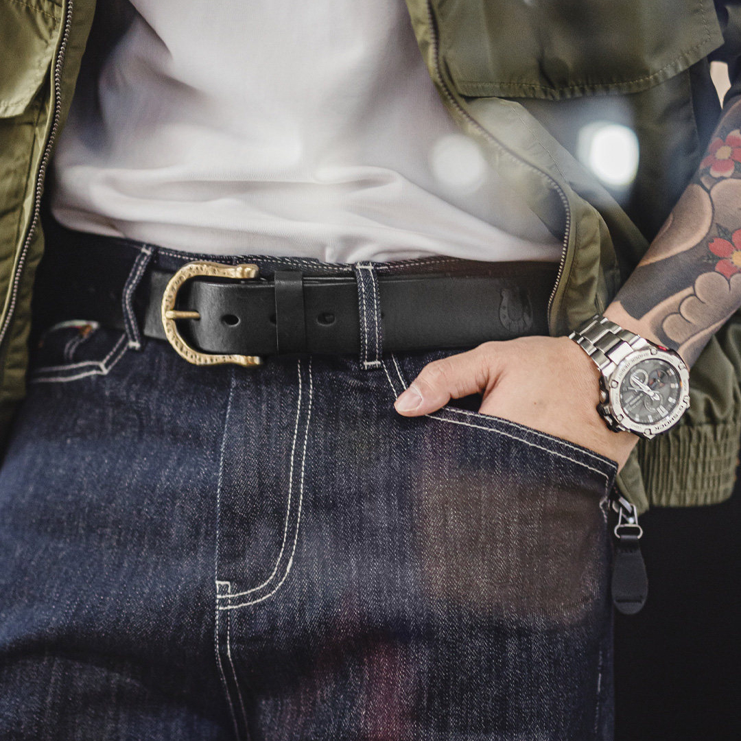 美式復古黃銅扣頭皮帶頭層牛皮腰帶單針真皮褲腰帶男款