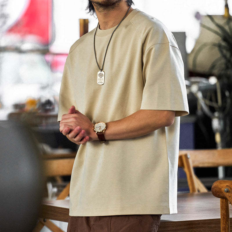 240g新疆長絨棉插肩短袖T恤男寬鬆圓領美式休閒打底衫夏