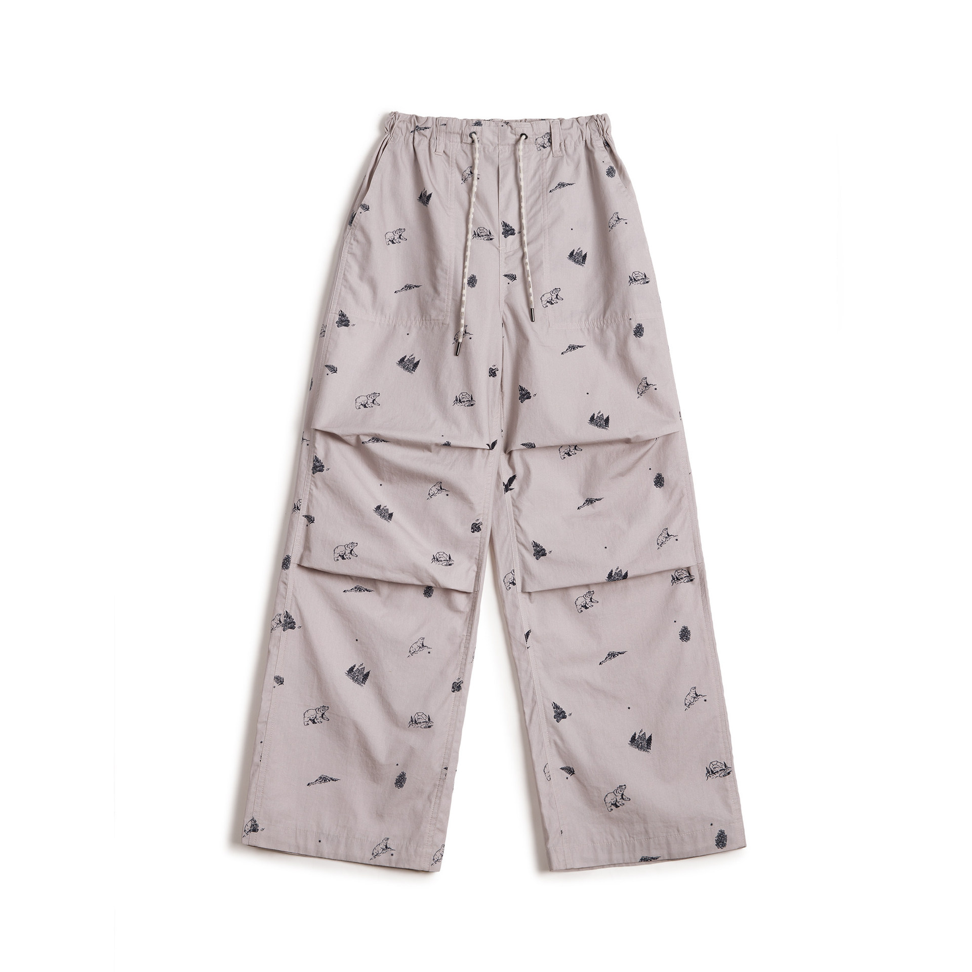 純棉薄款直筒闊腿山系傘兵褲鬆緊腰印花休閒工裝長褲子女士春