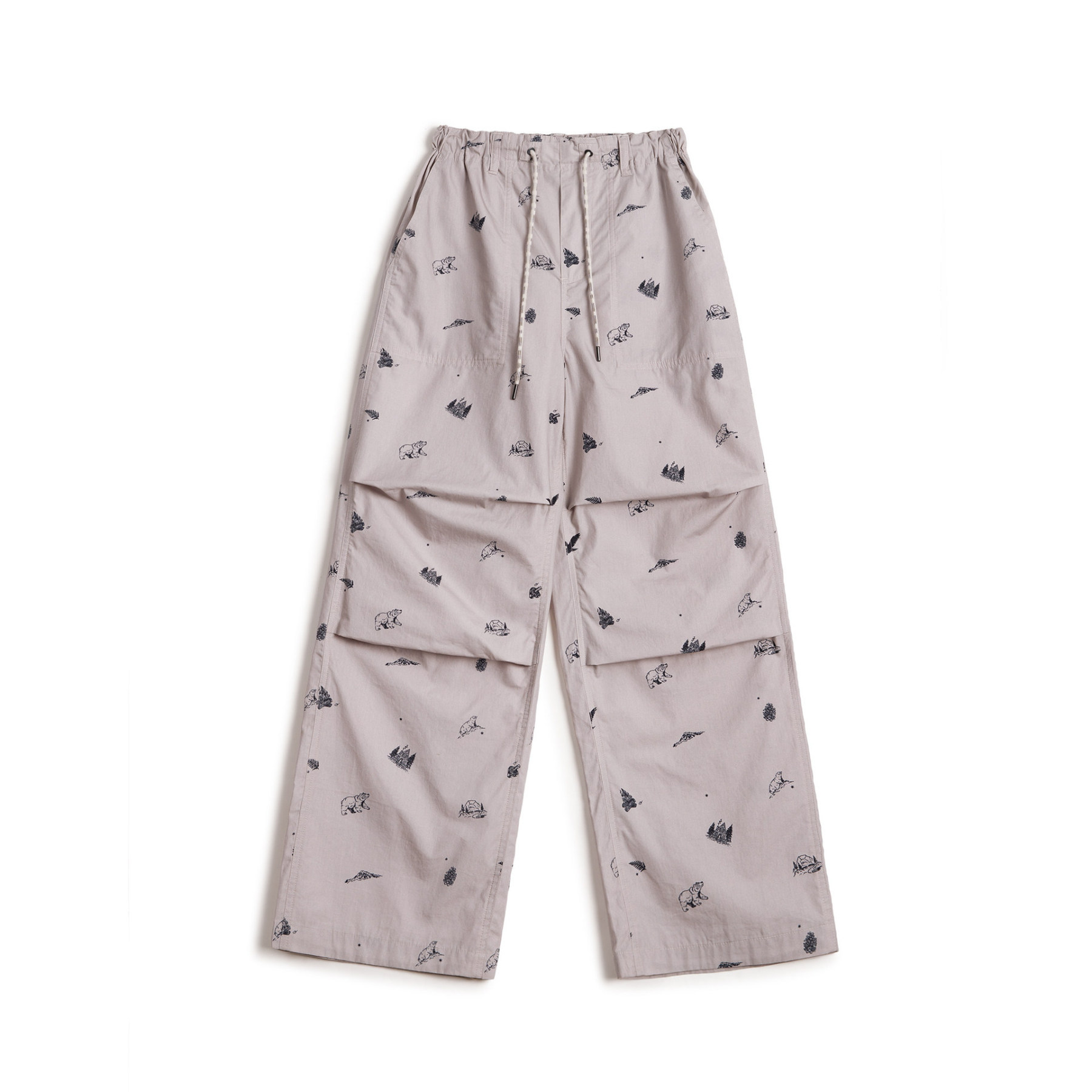 純棉薄款直筒闊腿山系傘兵褲鬆緊腰印花休閒工裝長褲子女士春