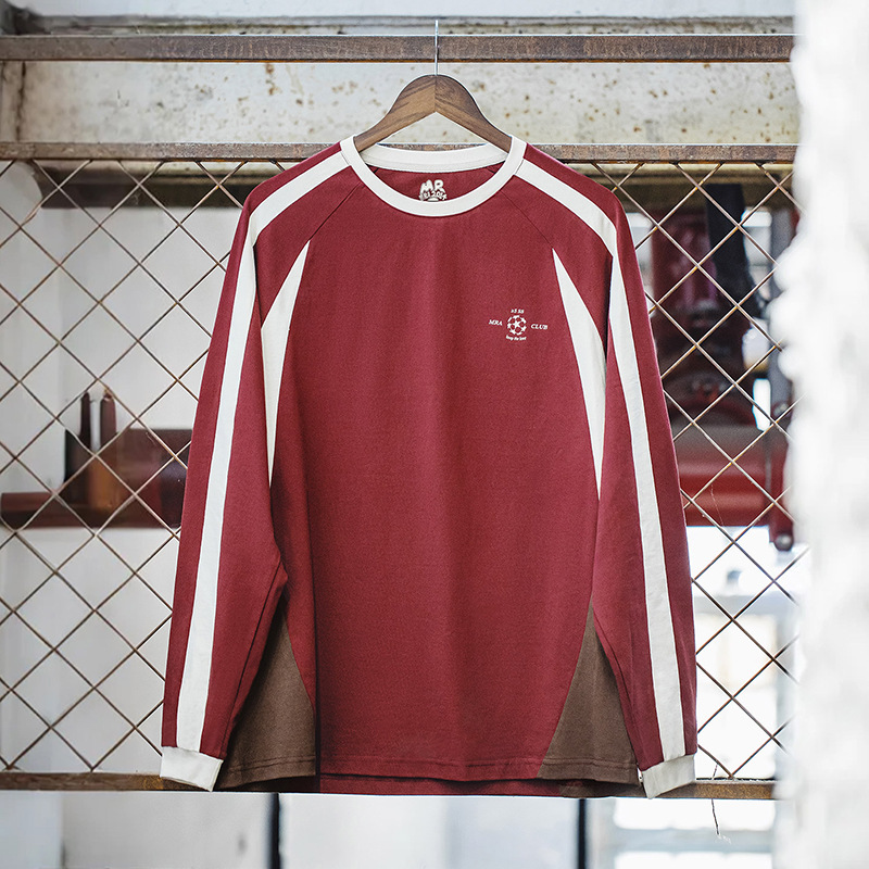 MRA復古阿森納球衣酒紅色純棉長袖T恤插肩運動印花打底衫男秋